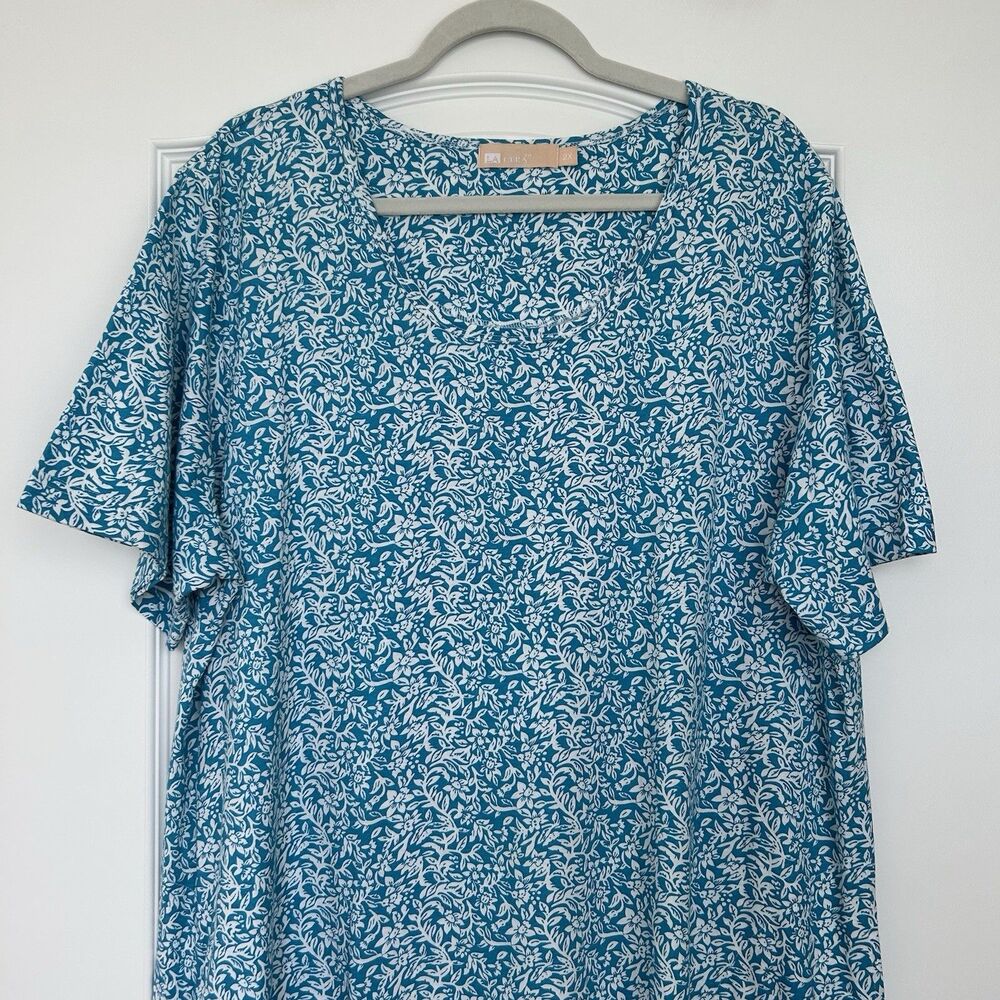 La Cera Dress Womens Sz 2X Blue Floral Midi Cotton Pockets Cottagecore Country